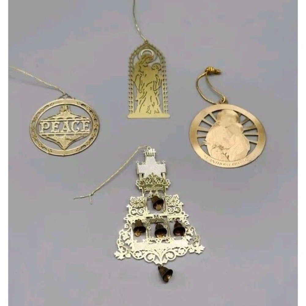 Vintage Metal Die Cut Christmas Ornament Lot Of 4  St. Anthony See Photos